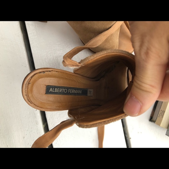 Alberto Fermani Suede Open Toe Stacked Heel Booties - Picture 13 of 13